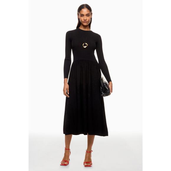 Thakoon Black Drop Waist Long Sleeve Knit A-Line Minimalist Midi Dress Size S - Picture 1 of 13